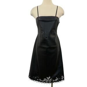Ollari Emily Leather Midi Dress in Laser Cut and Embroidered Black L NWT